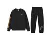 Letter Print Loose Round Neck Pullover Long Sleeve Sweatshirt Casual Sports Suit Unisex Sweatshirt, Pants Black AKLTD71-1+AWDRF44-1