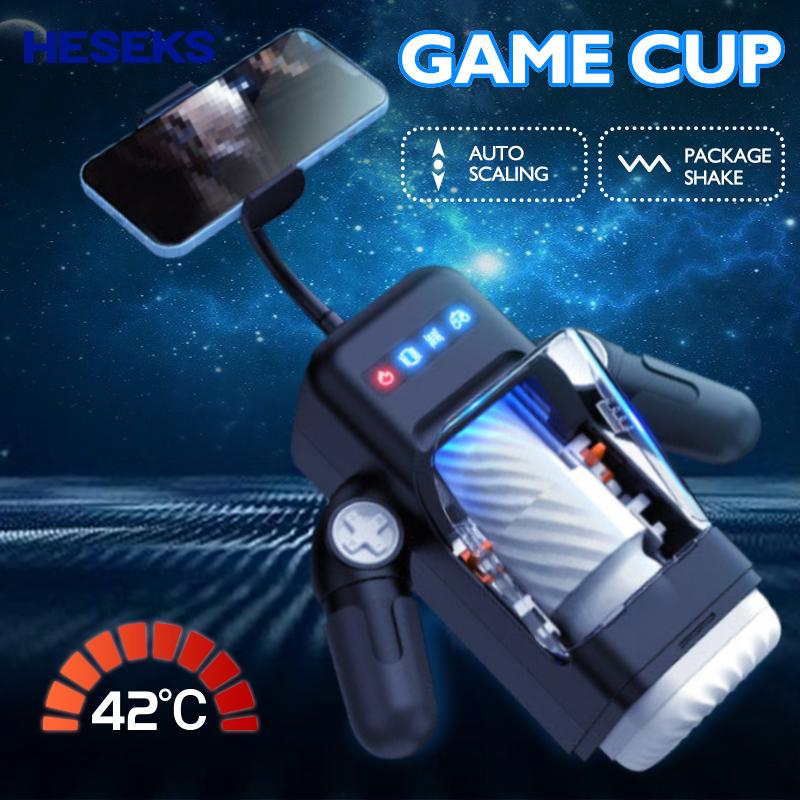 New Automatic Male Heating Masturbator 10 Thrusting & Vibration Modes Penis Trainer with Phone Holder Adult Sex Toys & Games