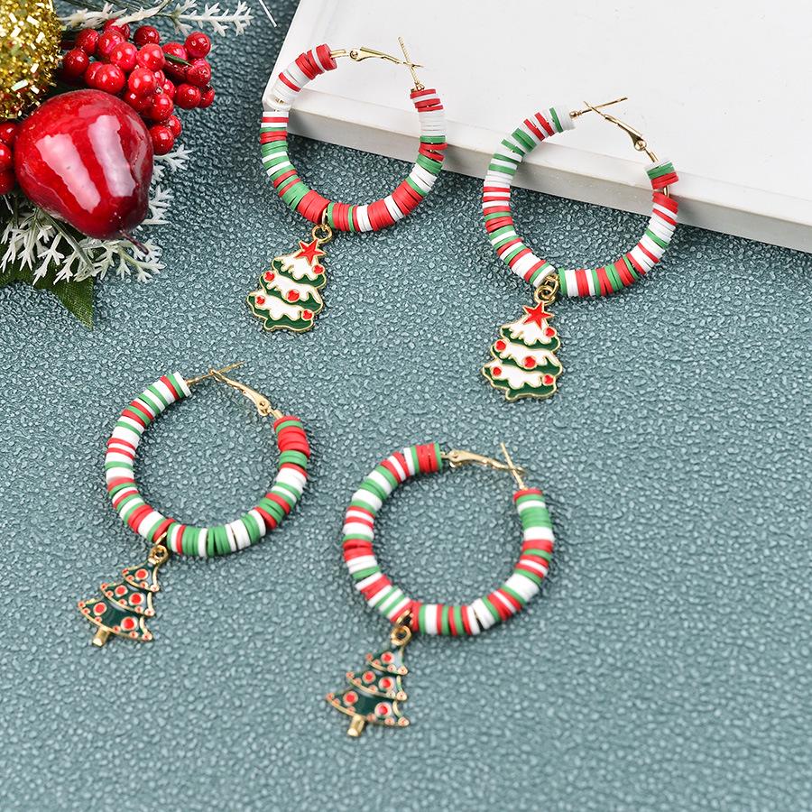 Cross-Border Color-Block Polymer Clay Christmas Earrings - Creative Holiday Party Jewelry Dopamine Ear Hoops