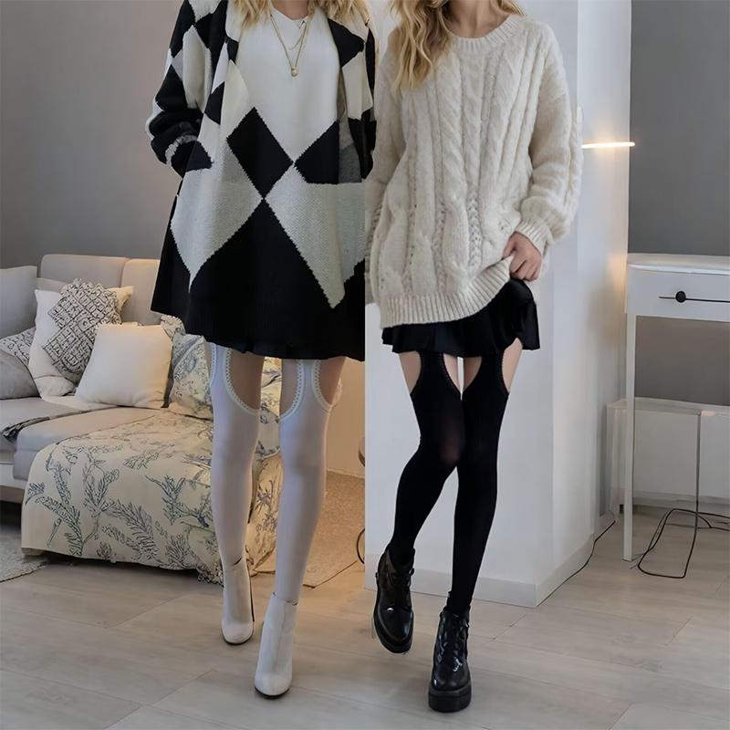 White Sexy Stockings Women's Long Socks With Belt Suspender Wide-banded Tights Lolita Thigh Highs Garters Over The Knee Socks