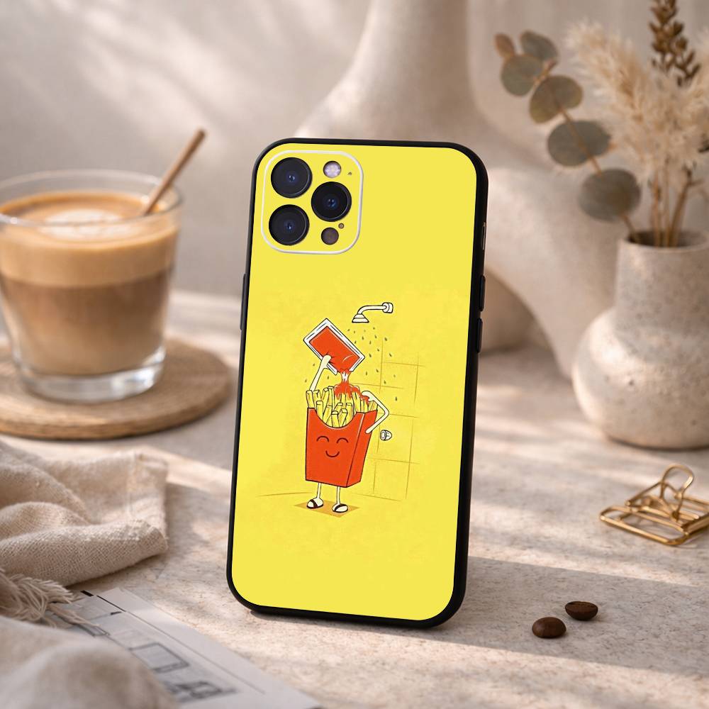 Funny Cute Food Fancy Phone Case For iPhone17,16,15,14,13,12Plus,Pro Max,XS,5G Soft Silicone Black Cover