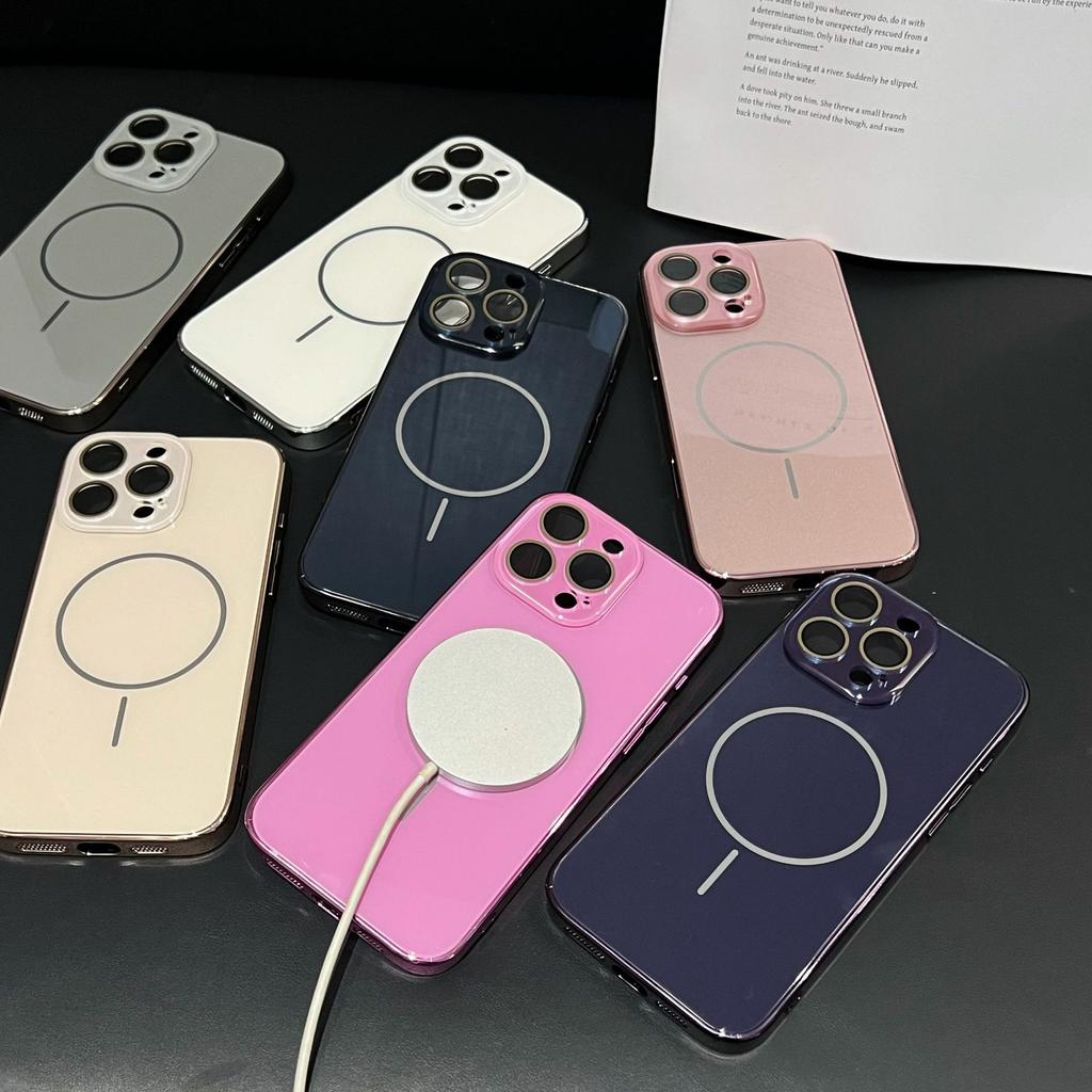 Minimalist Glass Lens Compatible with iPhone 16 Pro Max Apple 17 Phone Case 14/15 Electroplated Magnetic Slim Ring