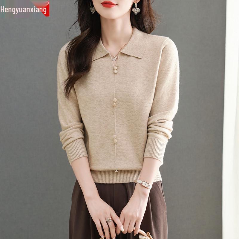 

Hengyuanxiang Women s Polo Collar Sweater - Fashionable Loose Knit Pullover L fits 110–120 jin грязно-белый