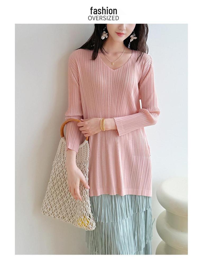 2026 Spring Miyake Pleated High-End Casual Mid-Length Top