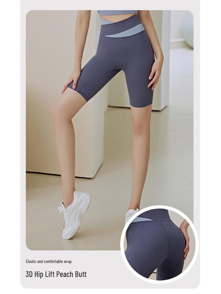 Nude-Feel Colorblock Kurzarm-Crop-Top & Hüfthebendes Yoga-Set für Damen - Frühling/Sommer Fitnessbekleidung