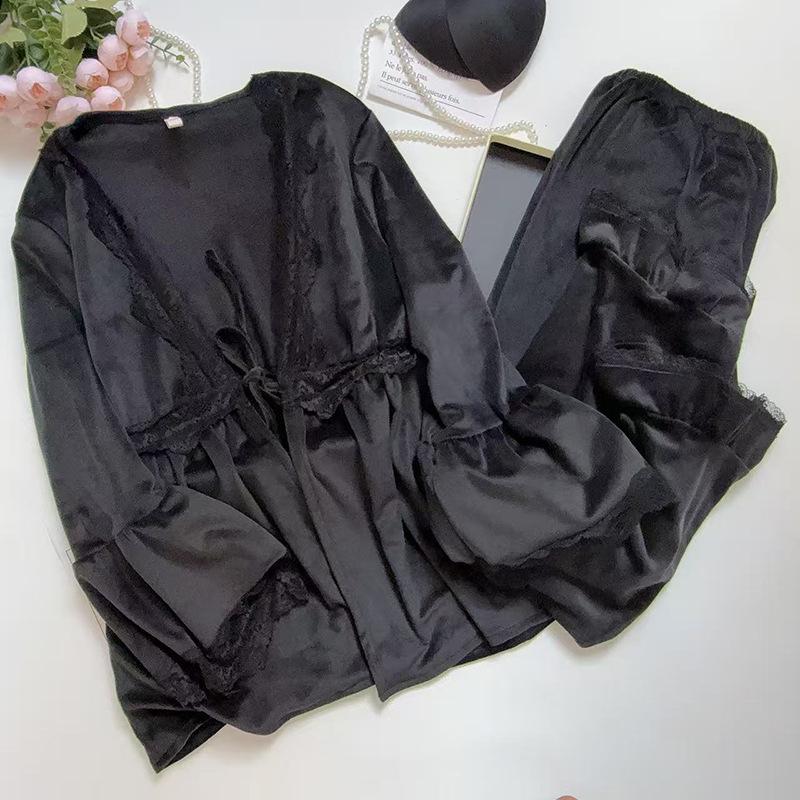 2025 Damen Samt Pyjama Set: Gemütliches Langarm-Oberteil & Hose für Herbst/Winter