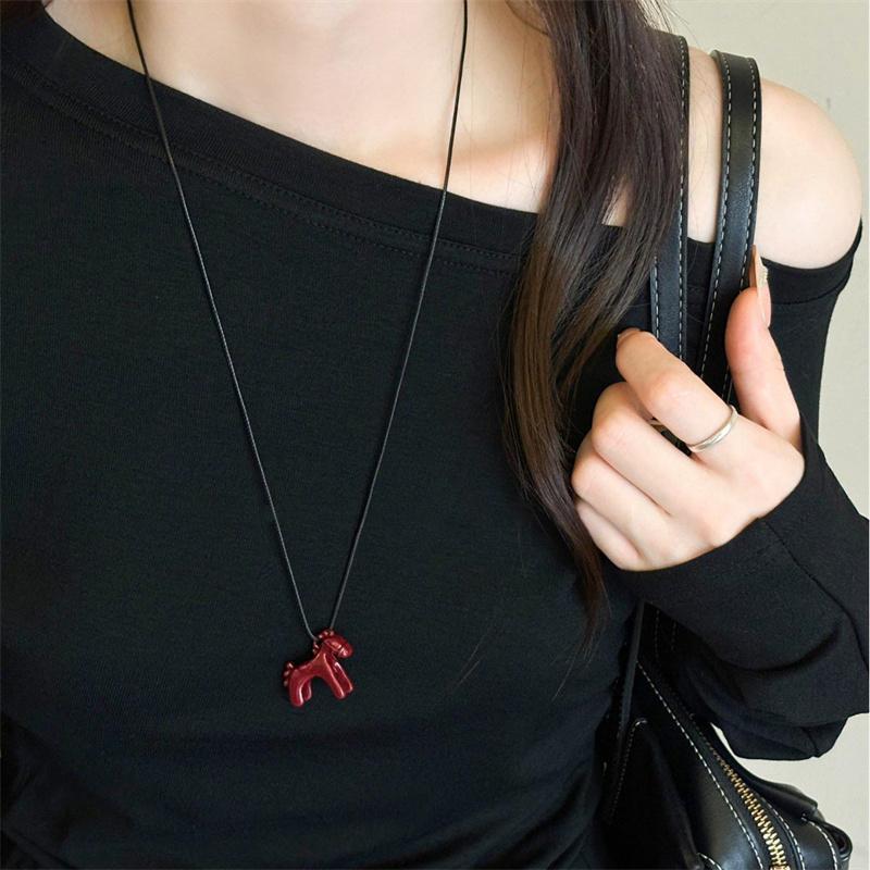 Colorful Horse Pendant Long Necklace for Women's Adjustable Sweater Chain Jewelry Fashion Accessory