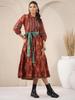 Hand Block Printed Dress Midi Dress Cotton Floral Dress Red Green Block Print Dress Handmade In India TIER Dress with Pockets,belt
