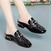 Lady Elegant Black Pu Soft Leather Spring Slip On Square Heel Shoes For Spring Summer Luxury Brand Hollow  Rhinestones Solid