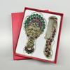 1set Retro Peacock Opening Screen Handle Mirror Comb Set Metal Makeup Mirror Portable Middle Aged Exquisite Birthday Gift Crafts