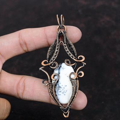 Dendrite Opal Pendant Copper Wire Wrapped Pendant Unique Style Pendant Copper Jewelry Gift For Mom Handmade Pendant Natural Gemstone Jewelry