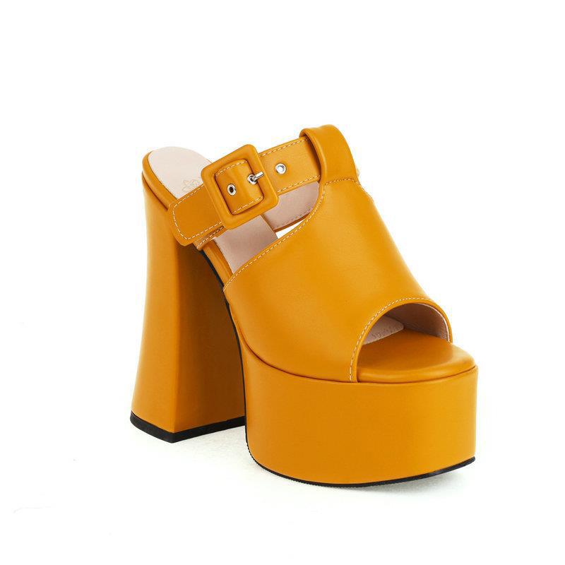 Women s High-heeled Sandals, Summer Chunky Heels, Waterproof Platform Thick Sole Peep-toe High Heels 35 жёлтый