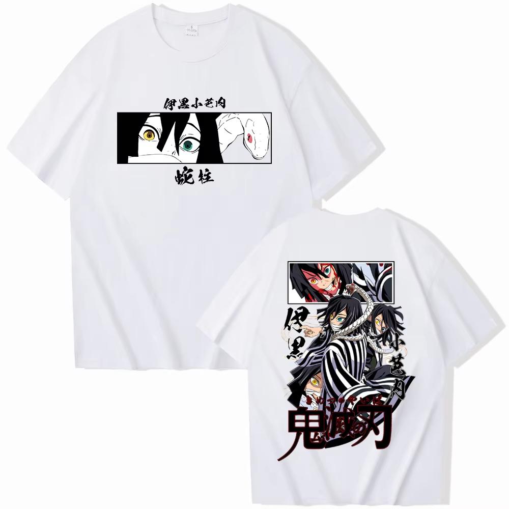Anime Demon Slayer Iguro Obanai Camiseta de Algodón Estampada para Hombre Mujer Harajuku Cuello O Manga Corta Camiseta para Fans