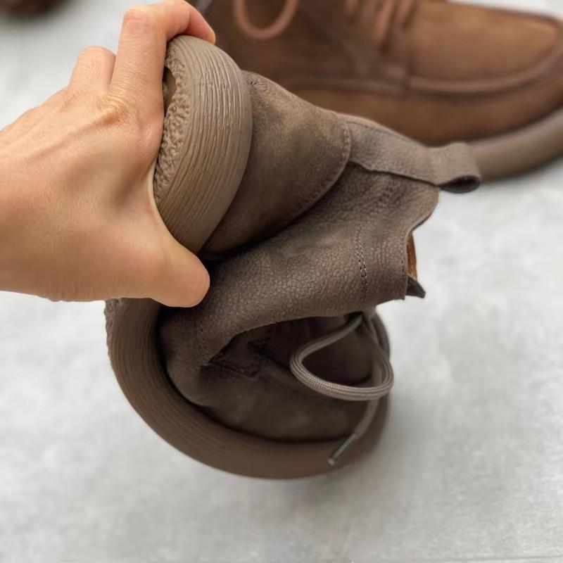 Fashion GKTINOO Retro Handmade Genuine Leather Plush Short Boots 2024 Winter New Round Toe Flat Bottom Side Zipper Warm Women's Shoes