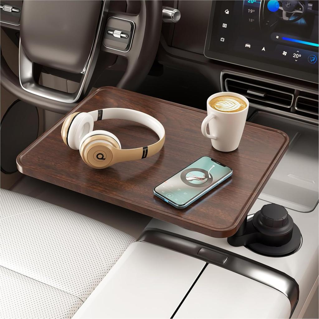 KUST/KUSTER DSF21 Tesla Model 3/Y Car Cup Holders Foldable Wood Hovering Multi-Functional Tray for Travel