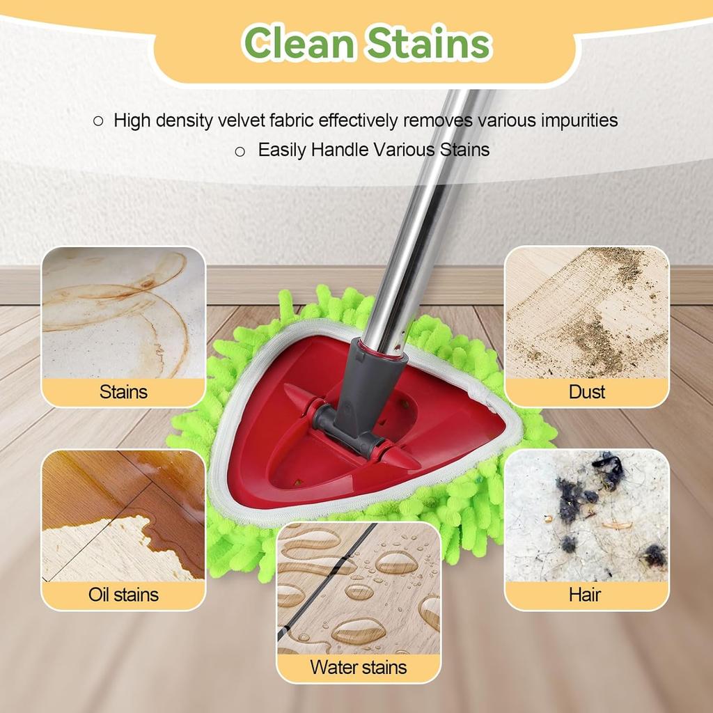 7 Pack Reusable Microfiber Mop Pads Compatible with O-Cedar EasyWring Triangle Mop,3 Elastic Mop Head 2 White Mop Replacement,One Scrub Brush & One