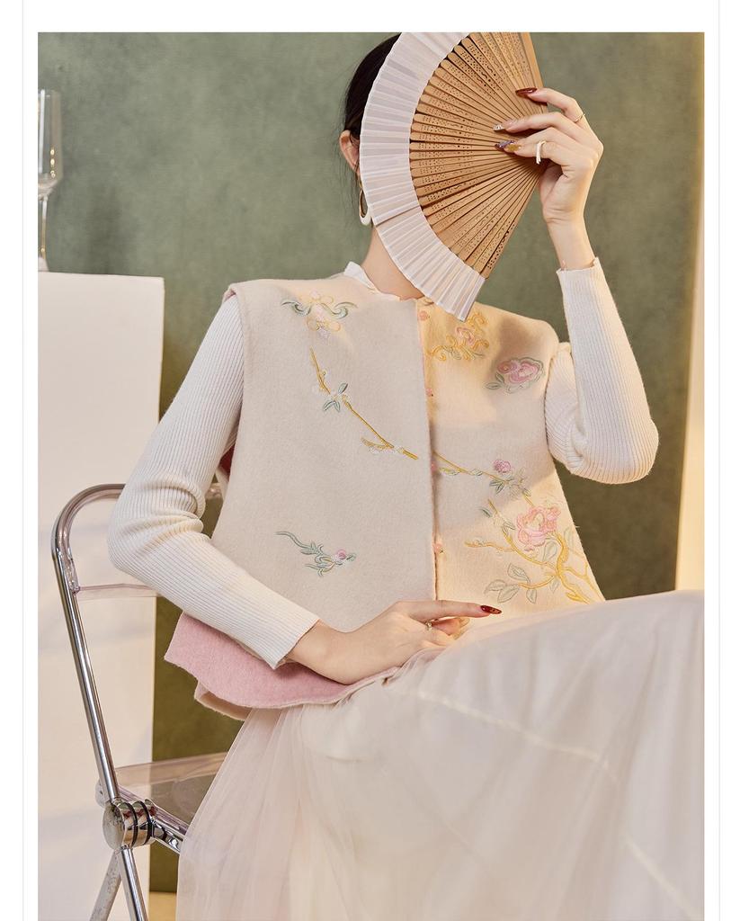 Winter 2026 Chinese Embroidery Lace-up Wool Coat & Vest Set