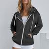 Women Loose Sport Hoodie Autumn Spring Coat with Hood Drawstring Long Sleeves Pockets Zip Up Elastic Cuff Hem