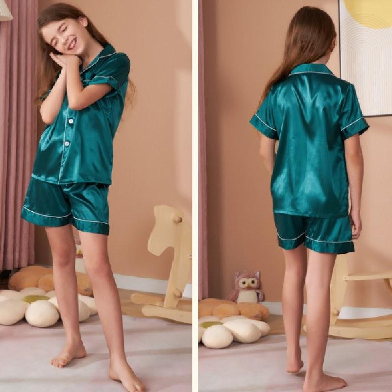 Sleeve Children Short Pajamas Set Summer Clothing Polyester Material Color Solid