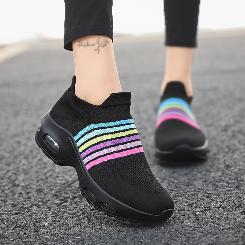 Women Slip on Walking Shoes Women Black Purple Pink Sneakers Elevator Platform Socks Shoes Women's Orthopedic Casual Shoes Plus Size 42 43