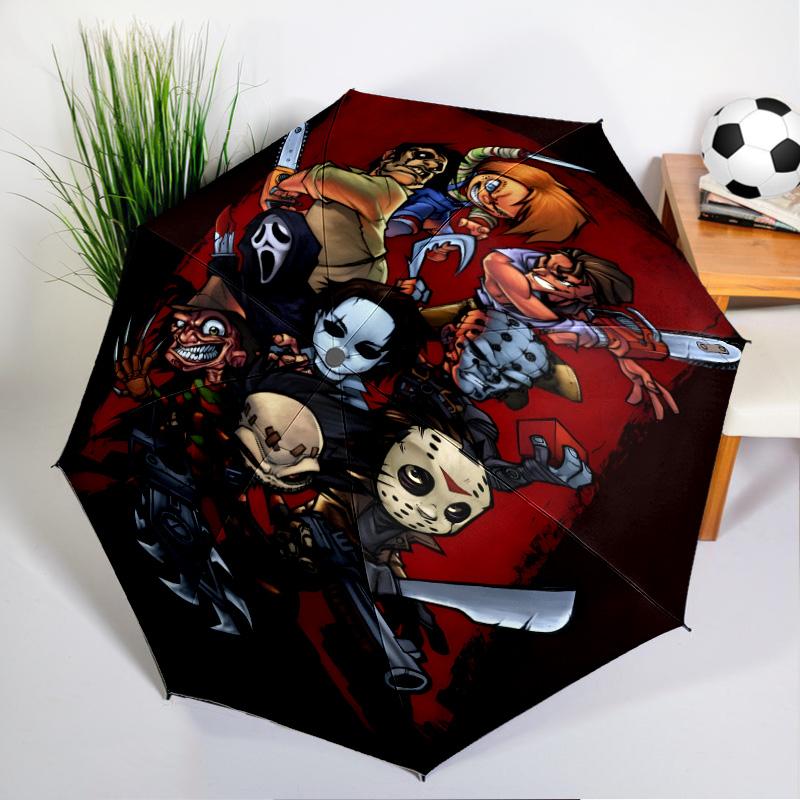 Horror Movie Characters Umbrella Folding umbrella, automatic umbrella 8-Frame for Travel, camping Use Gift for Halloween Christmas