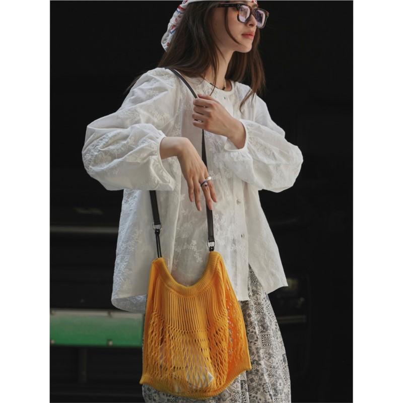 Johnature Summer Korean Embroidered Puff Sleeve Sunscreen Women Shirt Light Breathable Tops