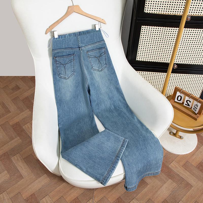 Elastic High-Waisted Maternity Flare Jeans - Wide-Leg, Versatile Long Pants for Spring/Autumn 2XL синий