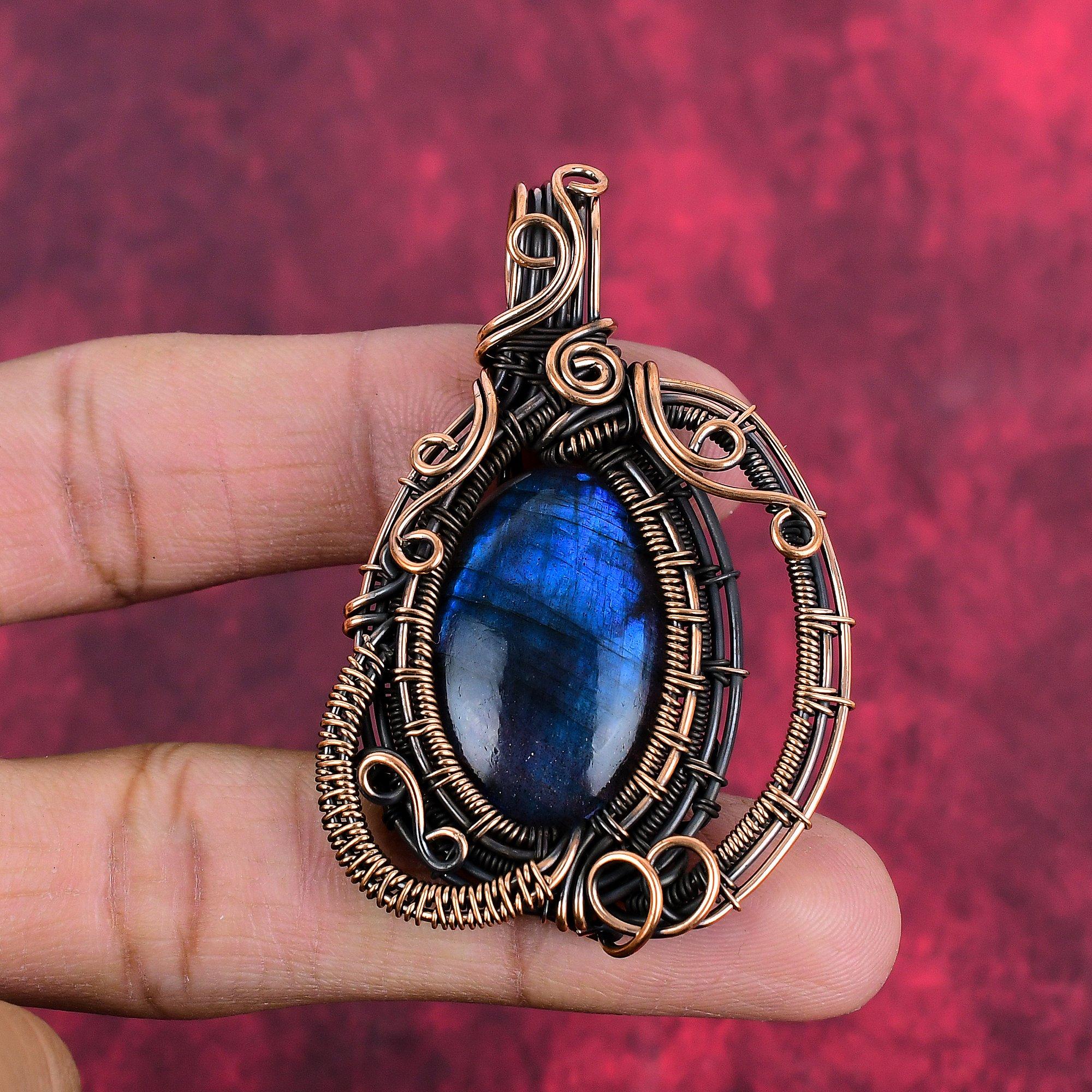 Labradorite pendant copper wire wrapped jewelry handmade pendant gemstone pendant very pretty copper pendant gifts for him wire wrap pendant