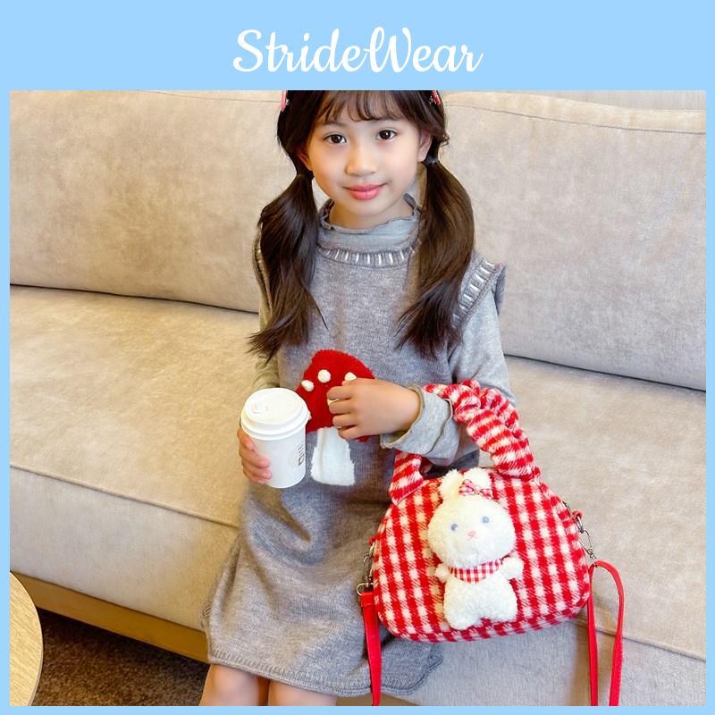 Cozy And Playful Plush Rabbit Shoulder Bag For Children With Trendy Checkered Design For Daily Use