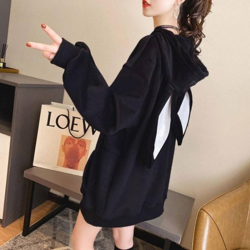 Kapüşonlu Uzun Kollu Oversize Kadın Sweatshirt Bol Kesim Günlük Pullover Üst
