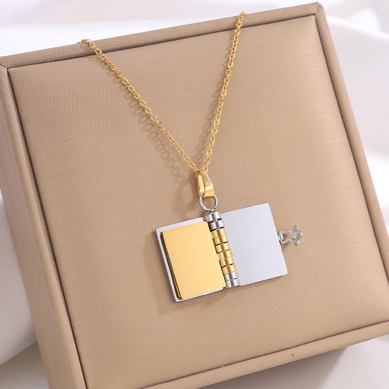 Engraved Titanium Steel Necklace - Fade-Resistant, Emotional Book Pendant, Women's Clavicle Chain Jewelry 