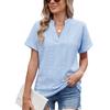 Spring Summer Jacquard V-neck Short Sleeved Loose T-shirt Top for Women's Clothing