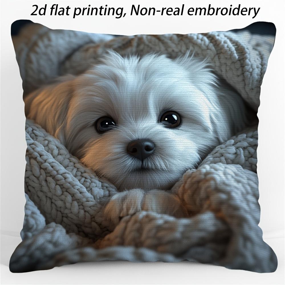 Adorable Maltese Puppy Sofa Pillow Cover Puppy Cushion Pillow Cover Modern Style Durable And Soft Polyester Pillowcase Decor