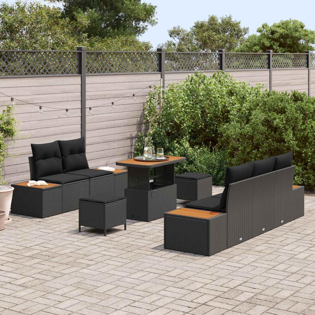 Garden Sofa Set with Cushions 8 pcs Black