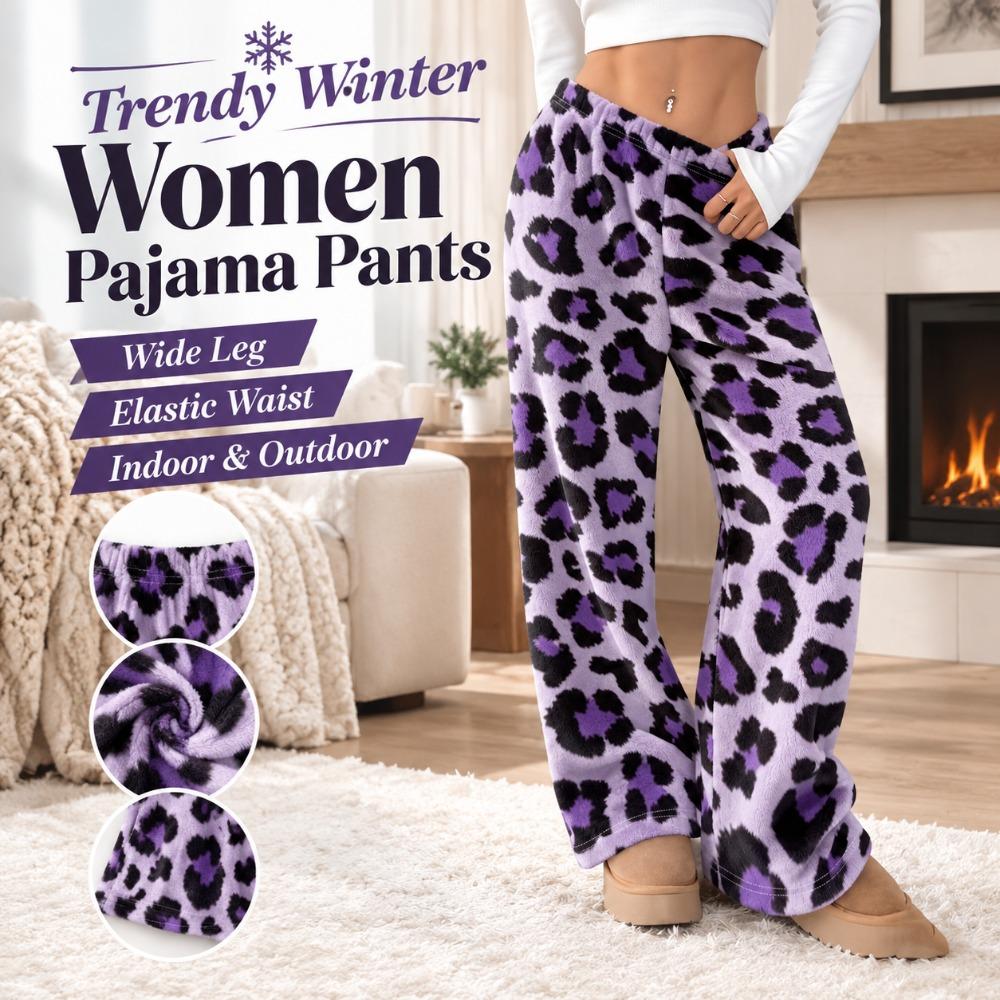 Wide Leg Women Pajama Pants Fuzzy Casual Plush Trousers Trendy Winter Home Pants  Everyday Outfits