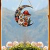 Crescent Moon Acrylic Suncatcher with Mushroom Wildflowers, Stained Glass Effect Window Hanging Decor for Indoor Outdoor Home Garden Decor, Gifts for