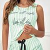 2 Pcs/Set Summer Pajamas Set Loose Letter Printing O Neck Sleeveless Elastic Waist Home Wear Bow-knot Decor Vest Mini Shorts Sleepwear Set