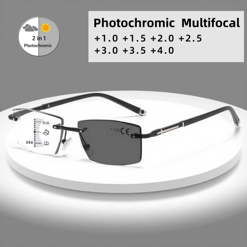 Progressive Multifocal Photochromic Reading Glasses Men'S Business High-Definition Anti Blue Light Glasses Diopter To +4.0
