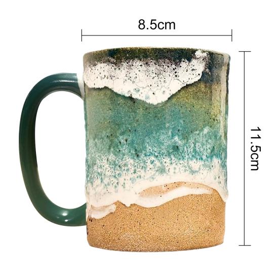 Yousheng Paw Print Ocean Shoreline Mug Ceramic Coffee Cup Handmade Waves Pattern Tea Mug 11oz/15oz Sea Foam Claw Drinking Mug Beach Souvenir Gift