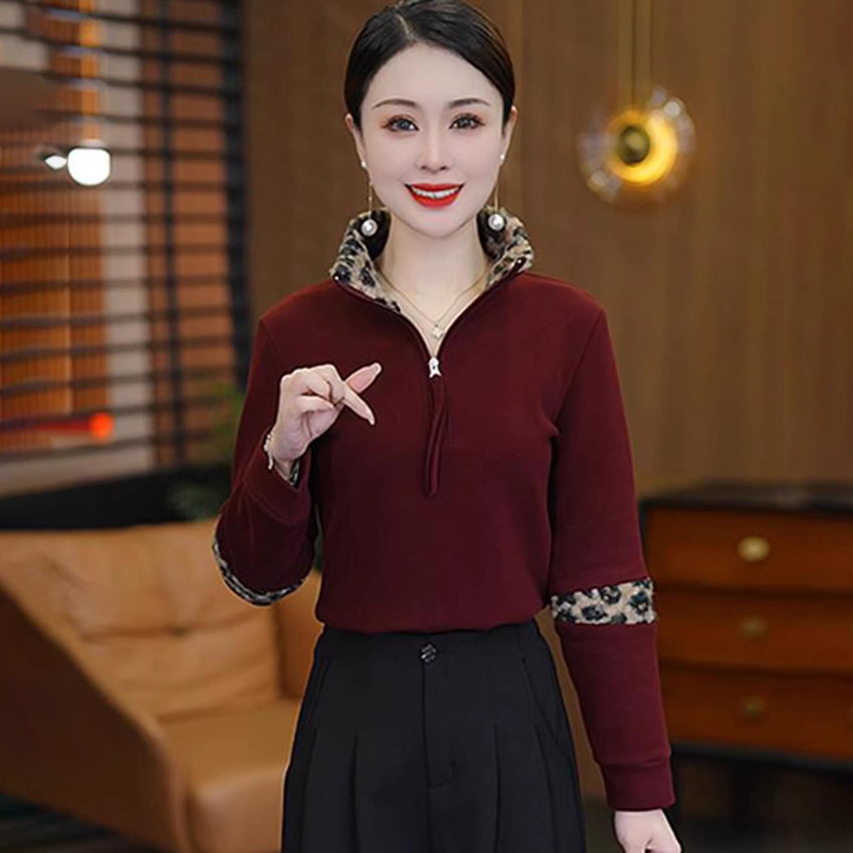 

Women s Leopard Print Patchwork Warm Fleece Hoodie - Chic Autumn/Winter Slimming Top 2XL (for 52-57 kg) червоний