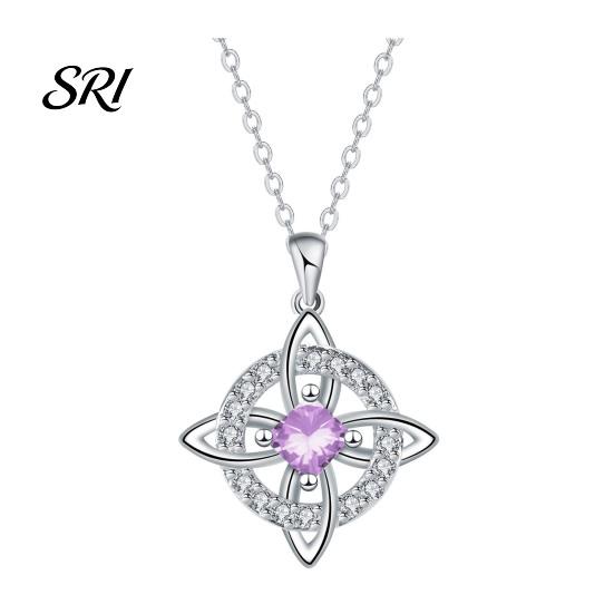Witch Knot Necklace Celtic Witches Birthstone Sparkling Symbol Birth Month Stone Wiccan Spiritual Jewelry Gift for Women Mom Wife Girlfriend
