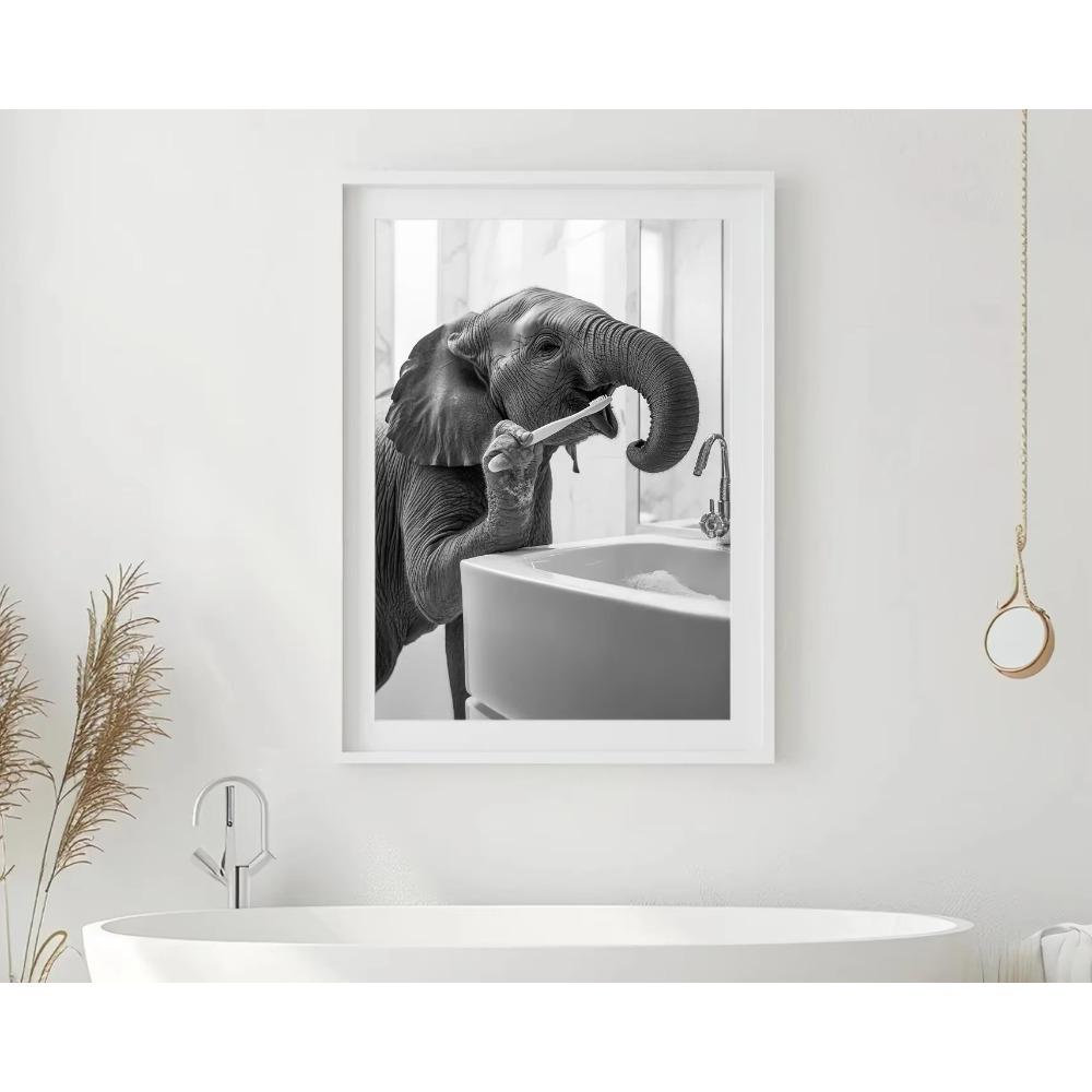 Brushing Teeth Animal Art Poster Lion Monkey Horse Rabbit Dog Cat Eagle Funny Bathroom Wall Stickers Bathroom Animals Home