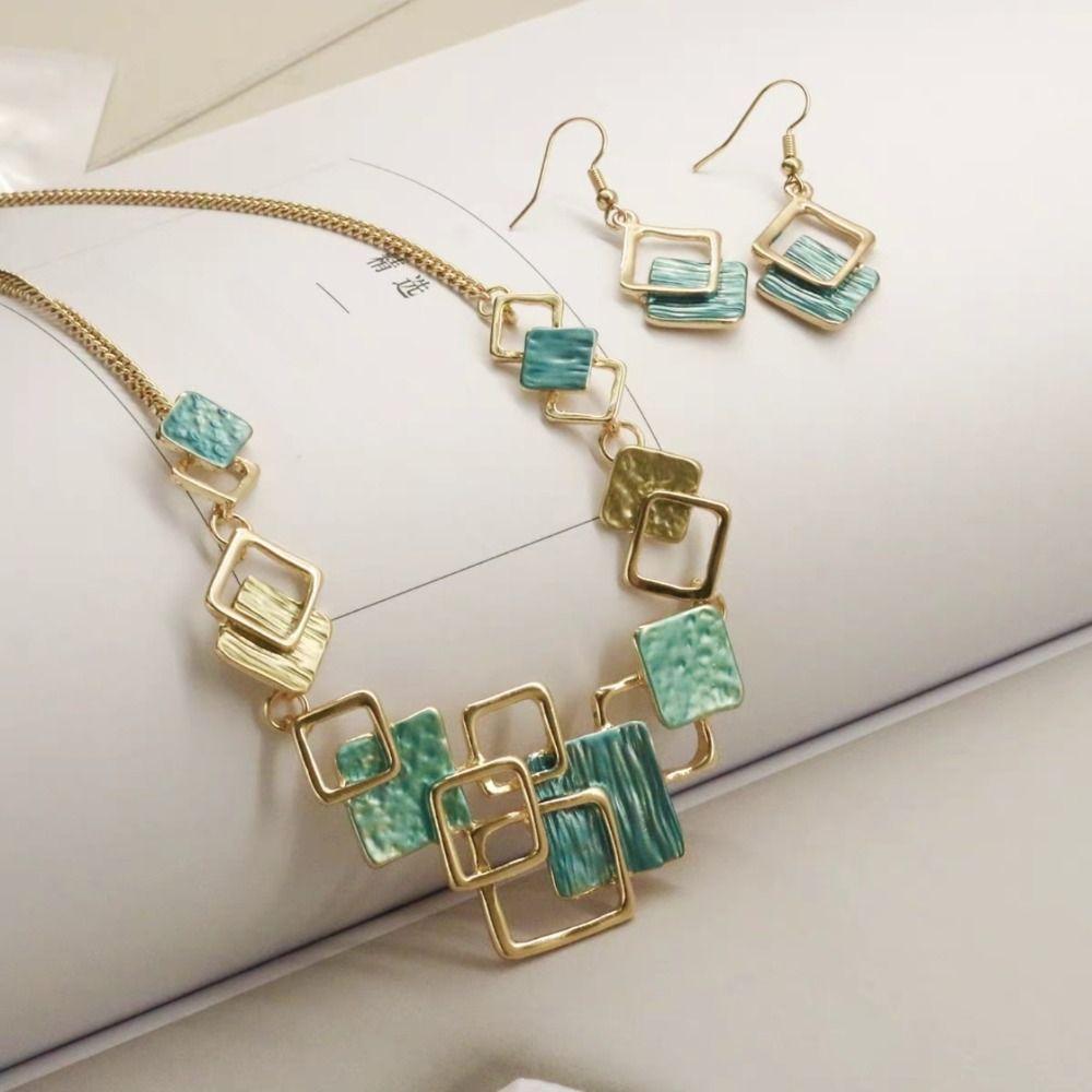 Geometric Necklace Bracelet Earrings Vintage Square Bracelet Vintage Colored Necklace  Party