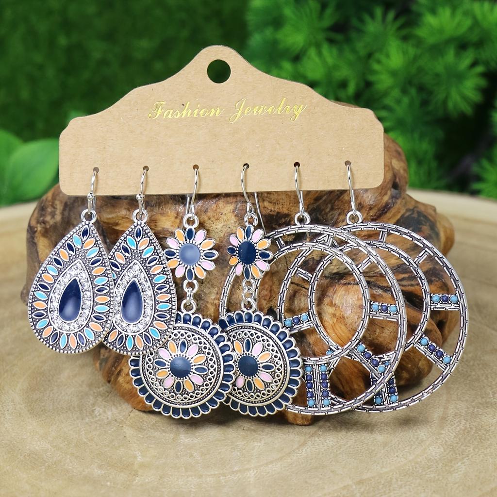 Boho Women Earrings Set Multi Pieces Set Vintage Style Geometric Shape Beads Flowing Tassel Design Party Decor