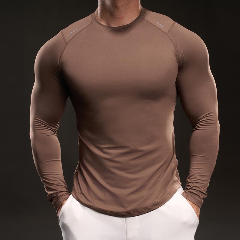 Slim and Muscular Style New Quick-drying Ice Silk Long-sleeved T-shirt Men's Casual Sports Elastic Fitness Outdoor T-shirt Top Men