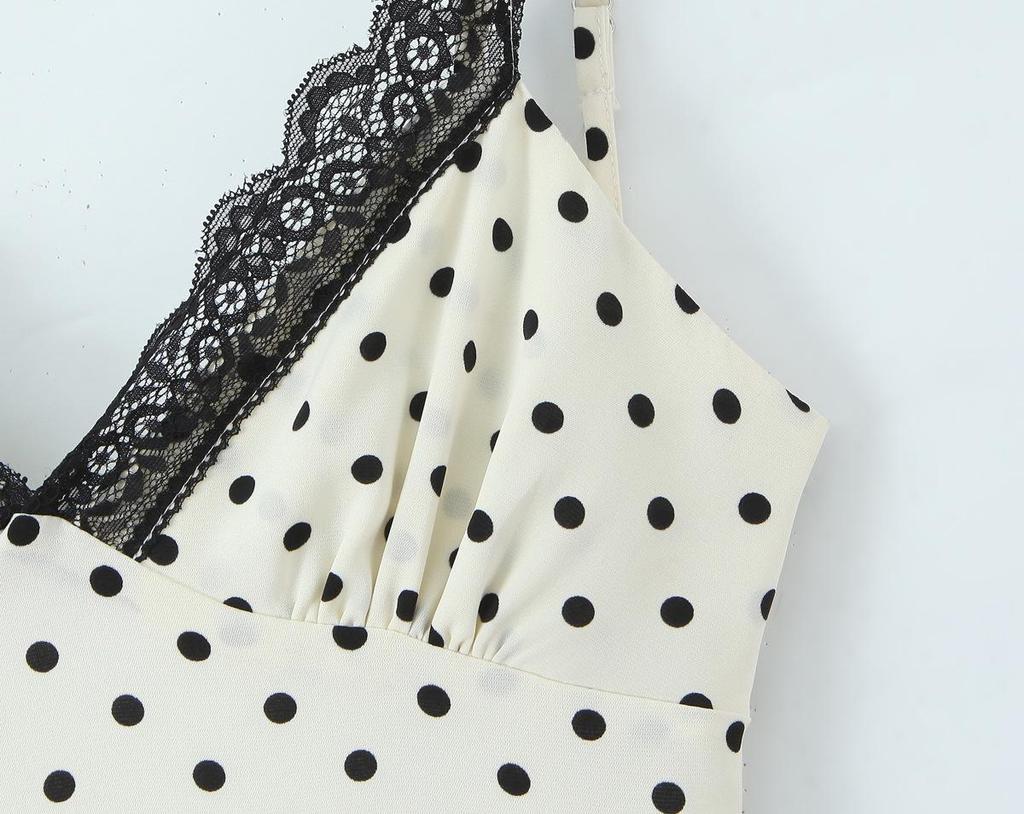 Spring 2026 European & American Style Women's Polka Dot Lace Camisole Dress
