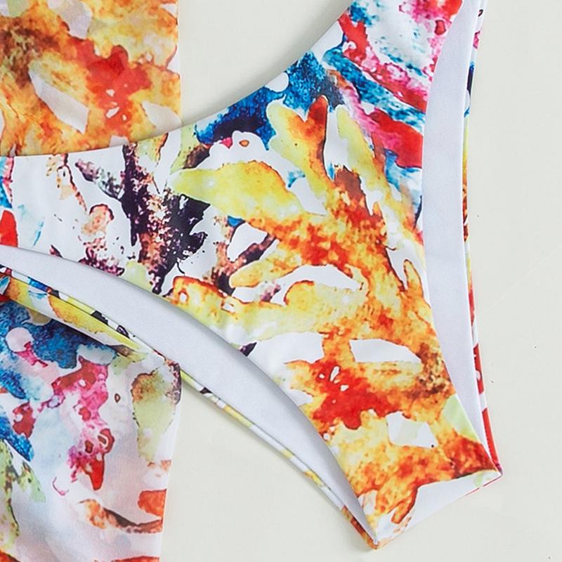 2025 European & American Three-Piece Print Bikini Set with Underwire & Half Skirt