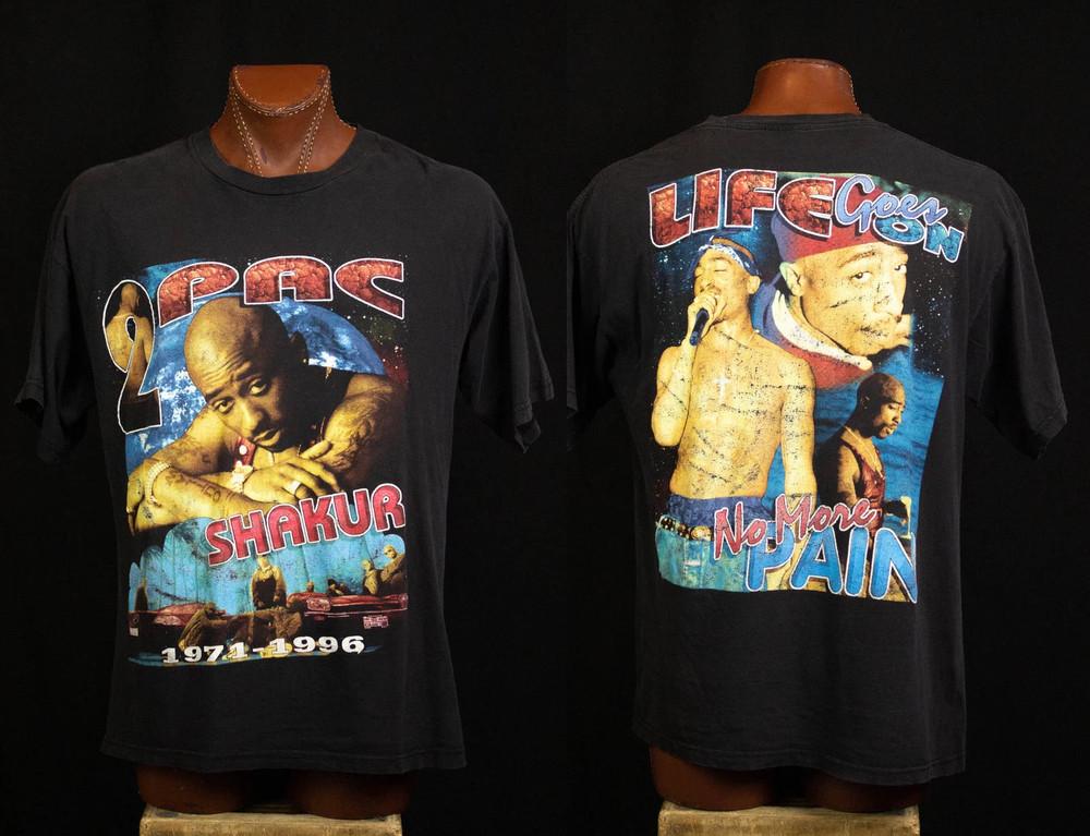 

Винтажная футболка 1996 года 2Pac Shakur Life Goes on No More Pain Rap T-Shirt Унисекс XXL