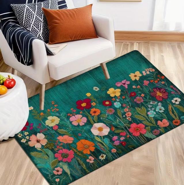 Vibrant Spring Floral Printed Door Mat Soft Perfect for Entrance Living Room Bedroom Bathroom Kitchen and Laundry Home Decor Mat