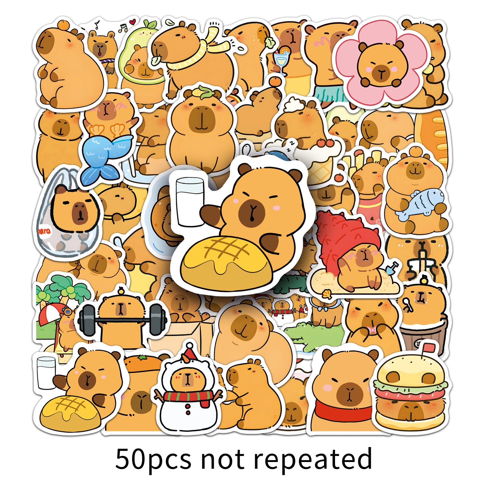 

50 Capybara Mochi Waterproof Stickers for Water Bottles, Stationery, Laptops, and Suitcases
